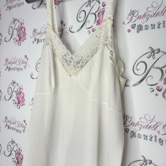 Dress long maxi light white Elegant Cream Lace Trim Nightgown Lacie vintage slip - Picture 3 of 12